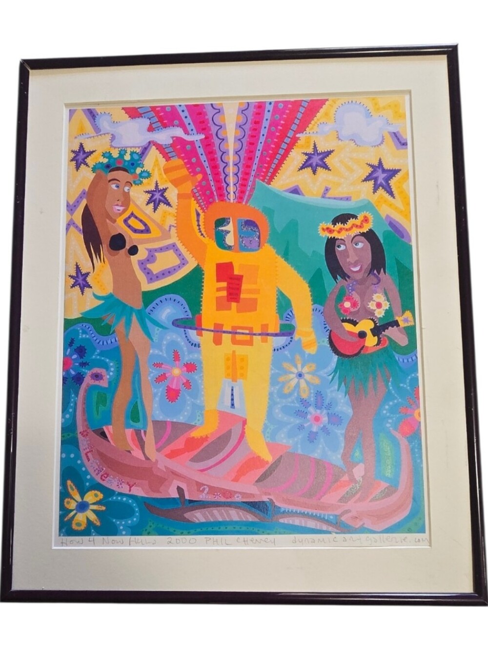 Phil Cheny 2000 Colorful Psychedelic Framed Signed Art Prints Hula Surfer Space